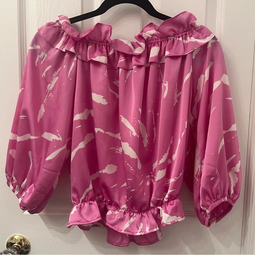 Tyche Pink Ruffle Off-Shoulder Blouse - Picture 4 of 8